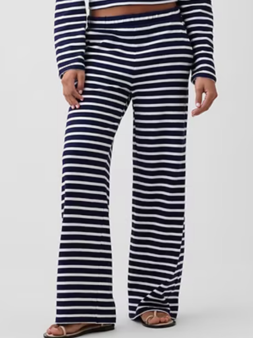 GAP Factory Women's Navy Blue Cotton Striped Pull On Wide Leg Pants Size Small S